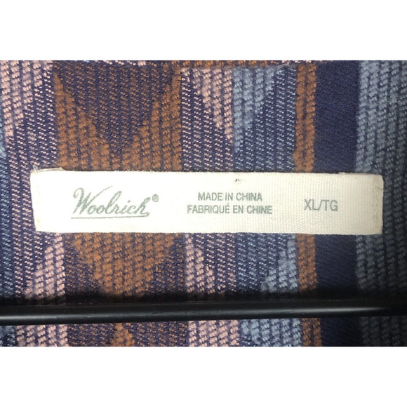WOOLRICH Aztec Flannel Shirt Women's XL Blue Button Up Casual Western Ranch - Picture 3 of 16